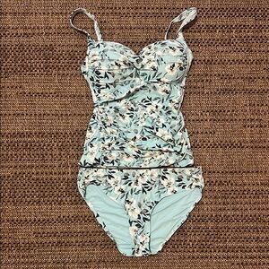 Blue and Black Bikini with Adjustable Straps and Sweetheart Neckline